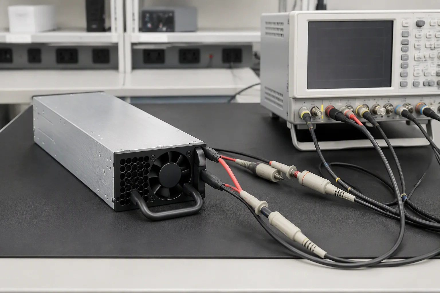 CRPS unit connected to a precision power analyzer during efficiency measurement