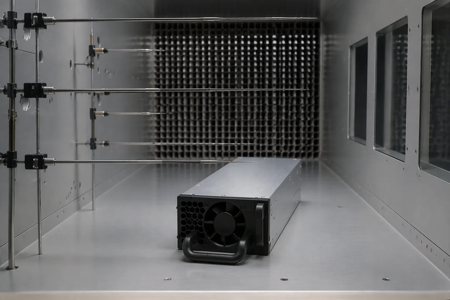 CRPS unit inside a wind tunnel test section with airflow probes