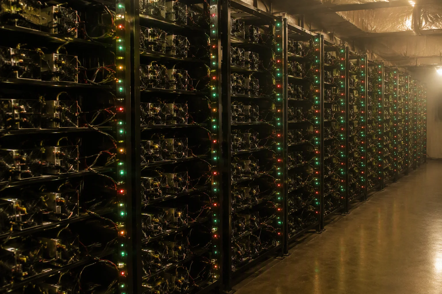Burn-in aging room with racks of power supplies under soak test
