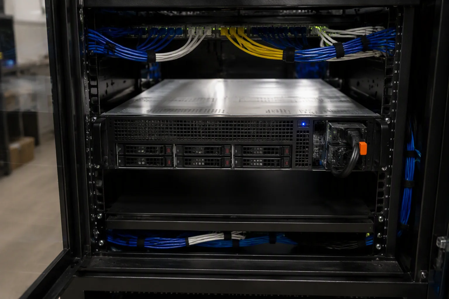Redundant CRPS power modules seated in a 2U enterprise server chassis