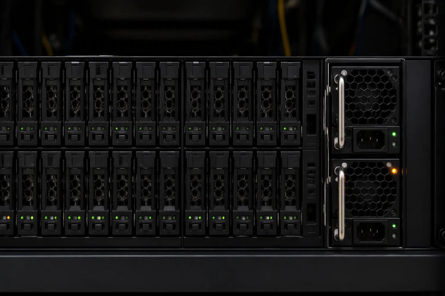 High-density storage enclosure with redundant hot-swap power modules on dual feeds